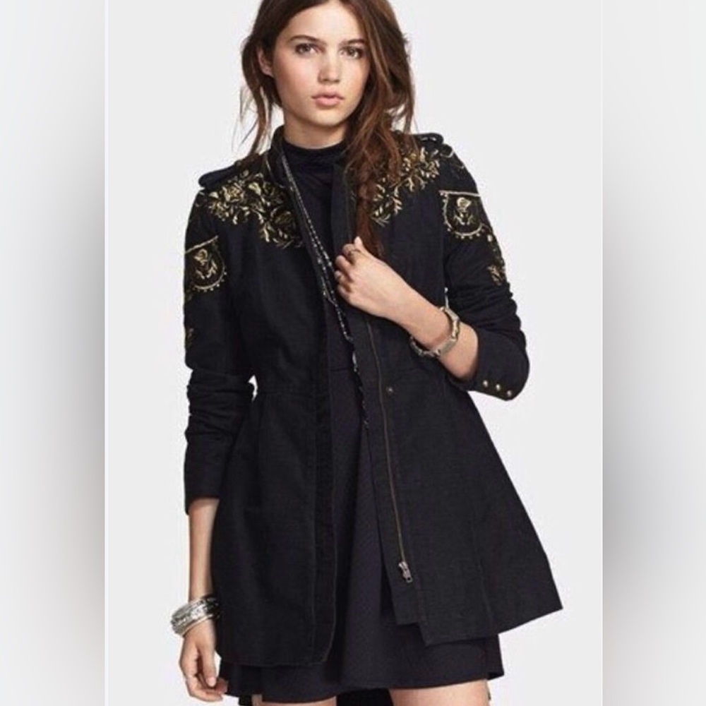 Free People Embellished Embroidered Sergeant Coat